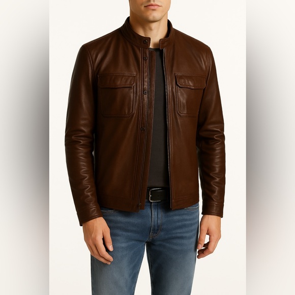 John Varvatos Leather Snapfront Jacket Size medium Brand new with tags $798